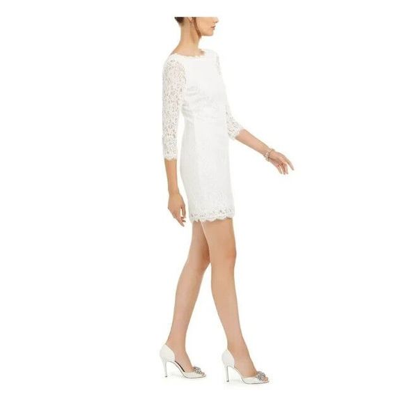 Womens White Lace Dress Formal Size 14 Short Simple Wedding Dress - Picture 3 of 16